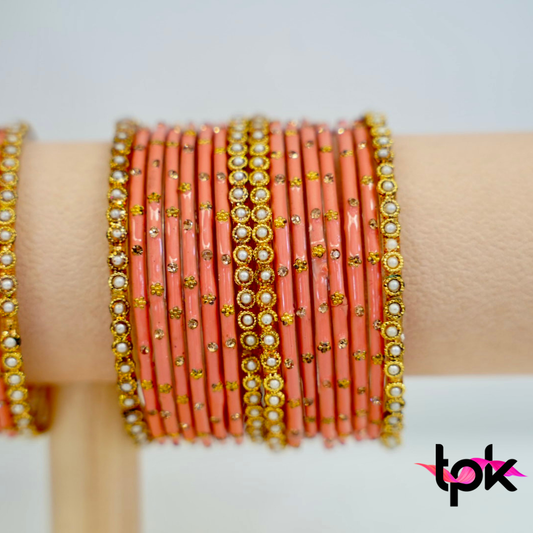 Rangrez Glass Bangle Set - Peach