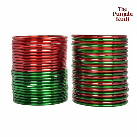 Plain Glass Red & Green Bangles Set