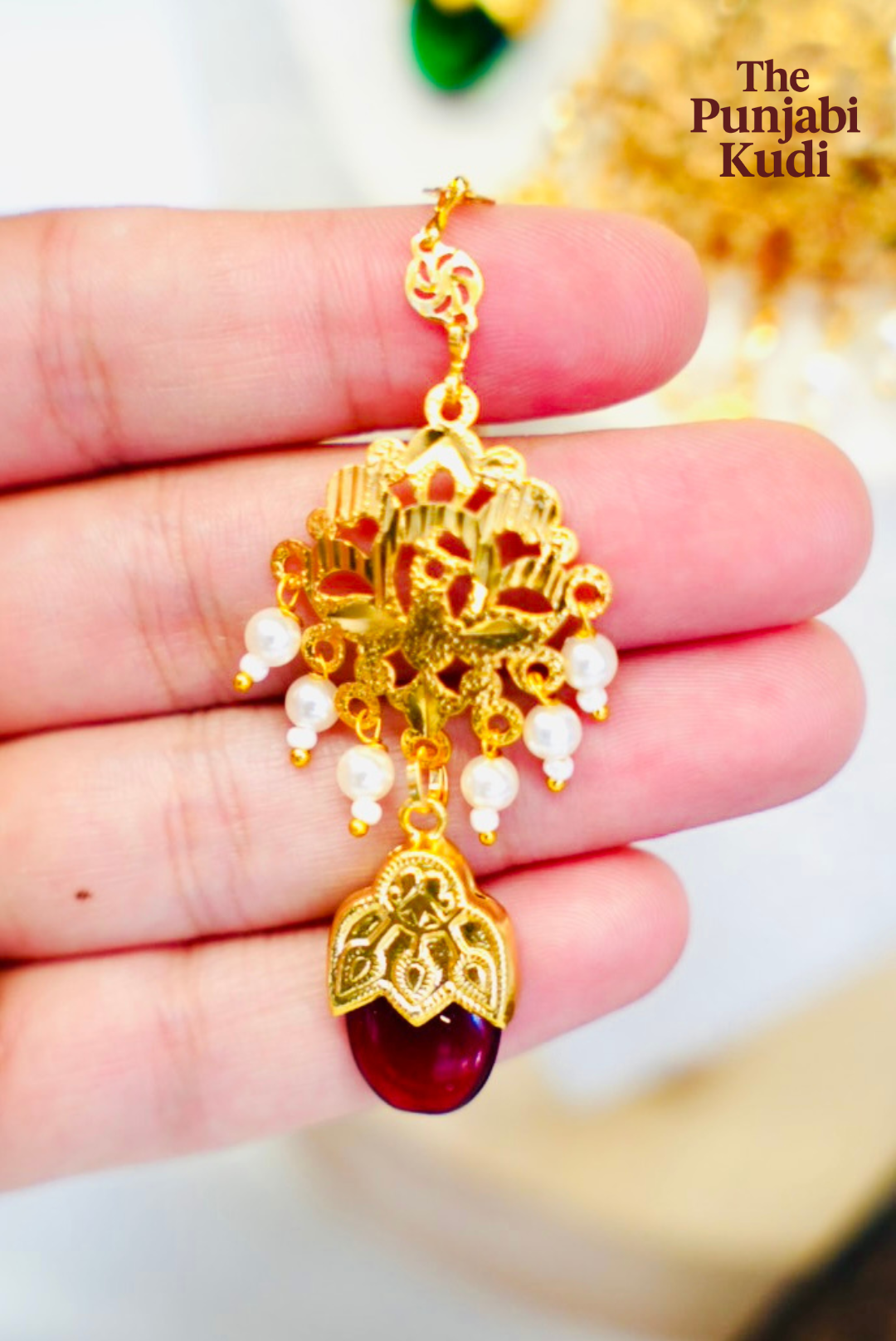 Punjabi Traditional Dakh Set with Tikka in Multicolor Stones