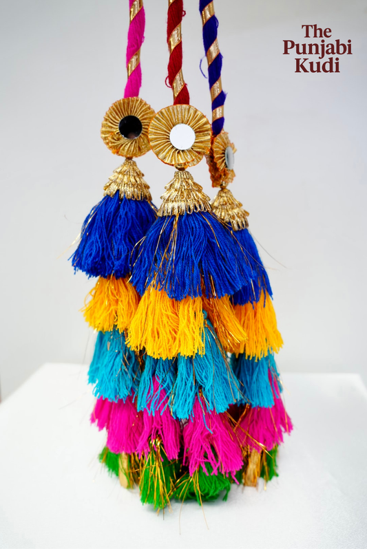 Multicolor Layered Tassel Paranda with Golden Detailing