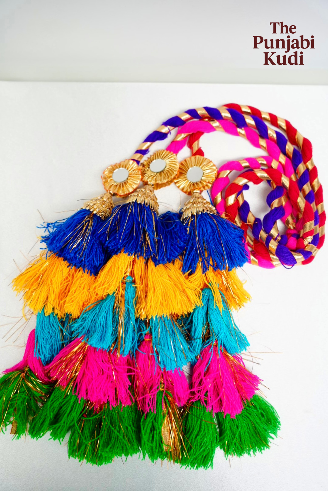 Multicolor Layered Tassel Paranda with Golden Detailing